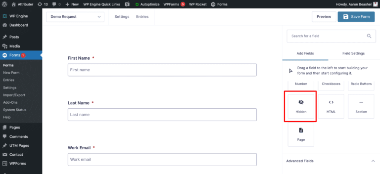 Add hidden fields to Gravity Forms | Attributer