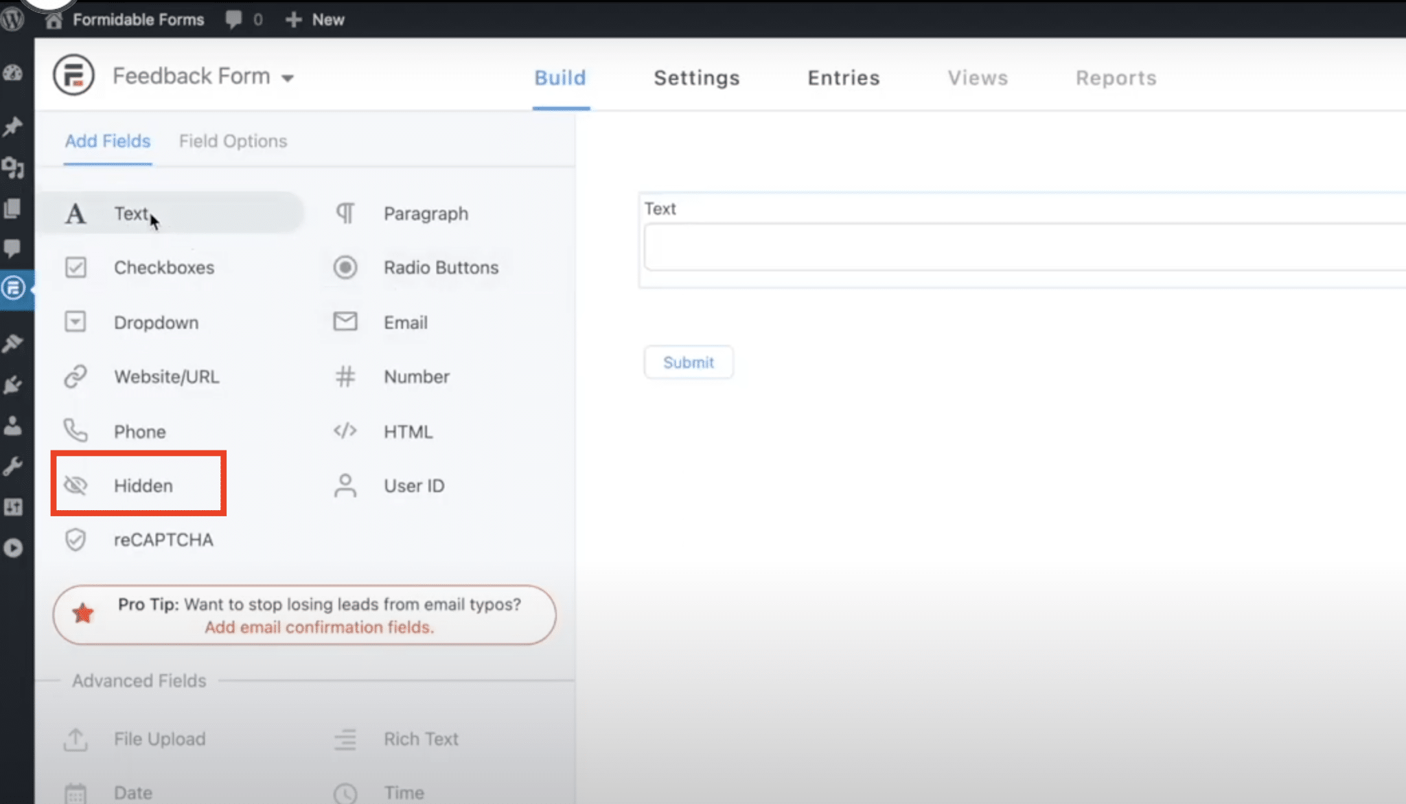 Adding Hidden Fields To Formidable Forms | Attributer