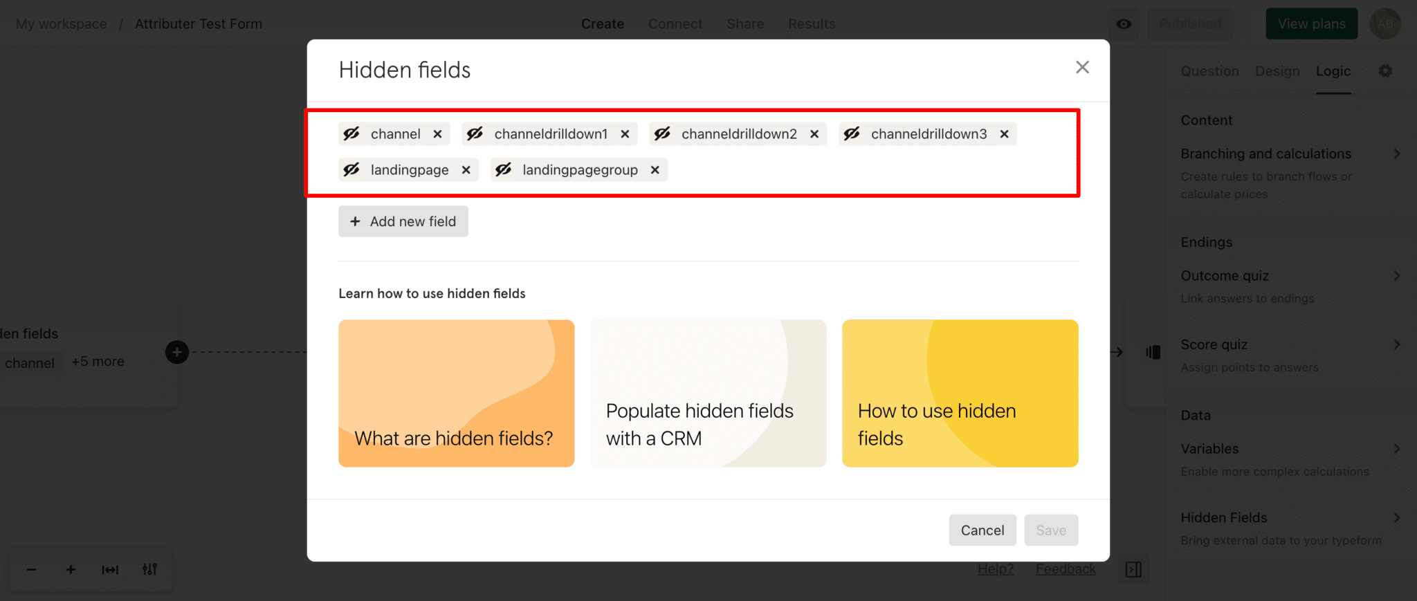 Add hidden fields to Typeform forms | Attributer