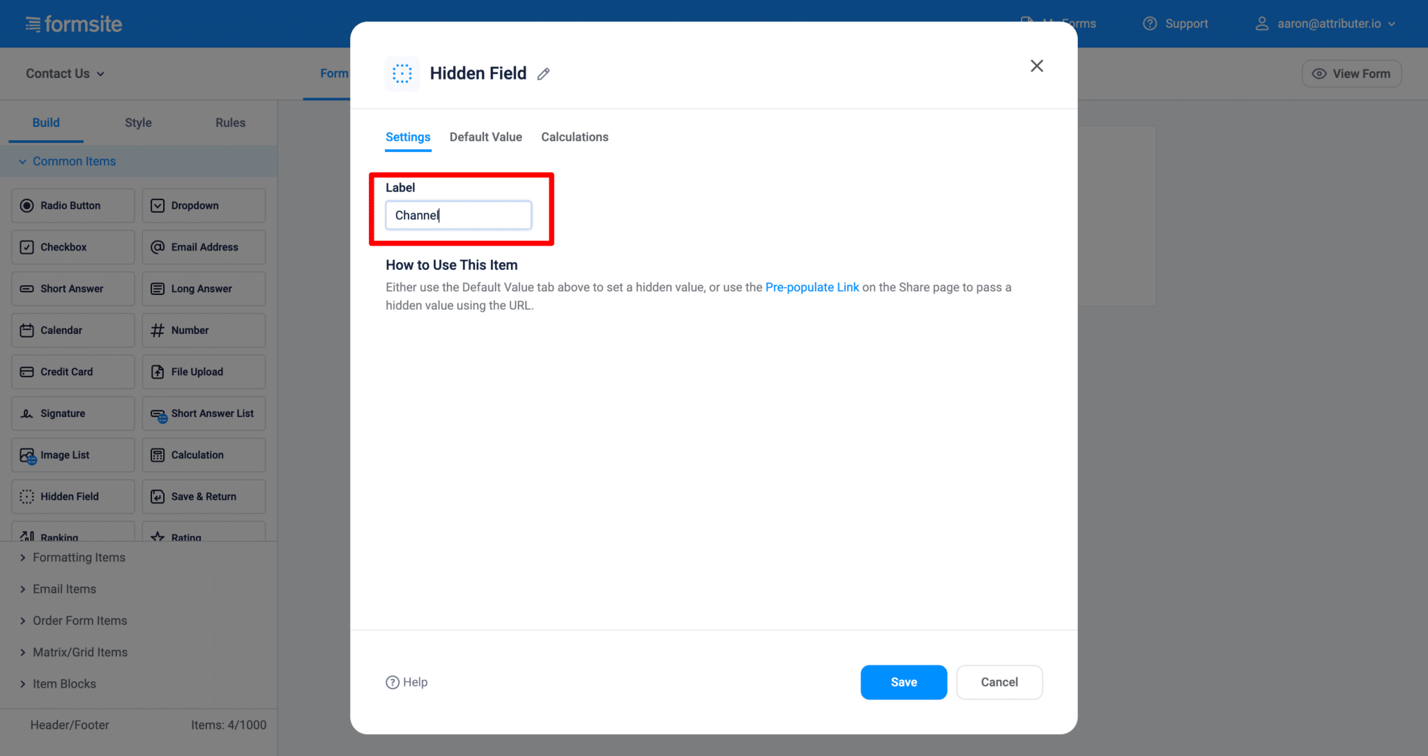 Add hidden fields to Formsite | Attributer