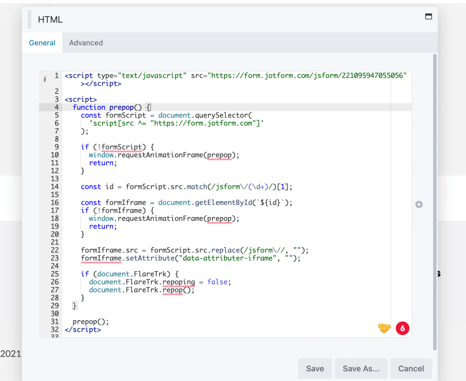 Embed Jotform forms using the standard embed option | Attributer
