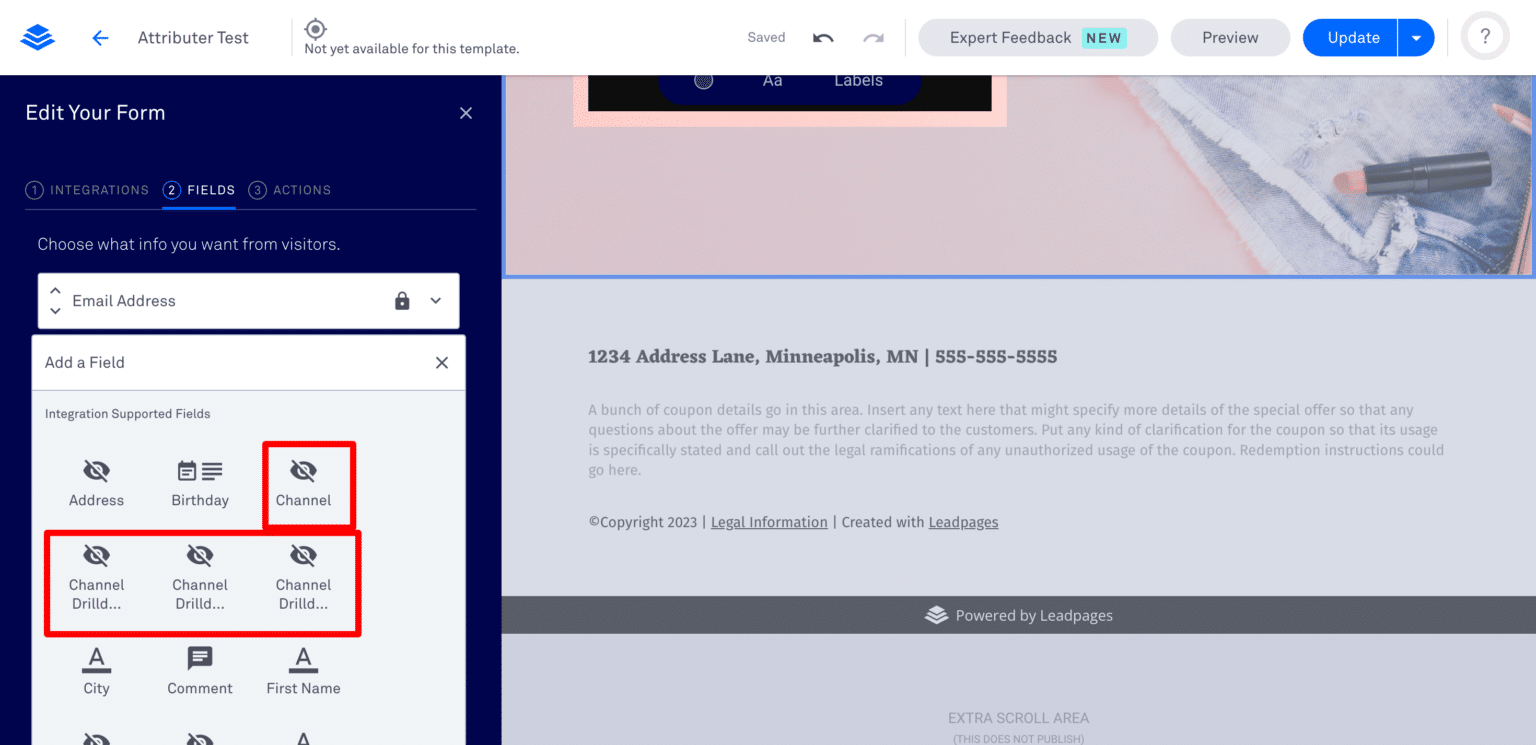 Add hidden fields to Leadpages | Attributer