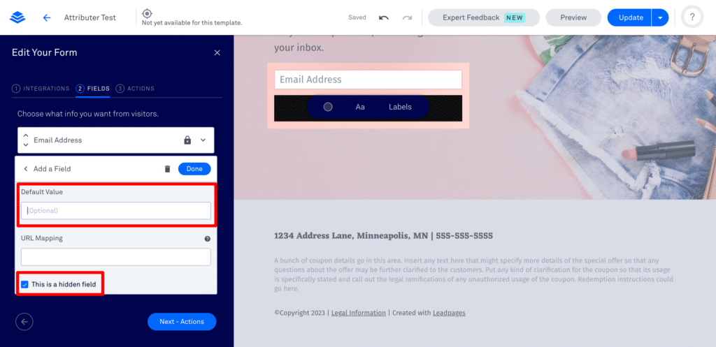 Add hidden fields to Leadpages | Attributer