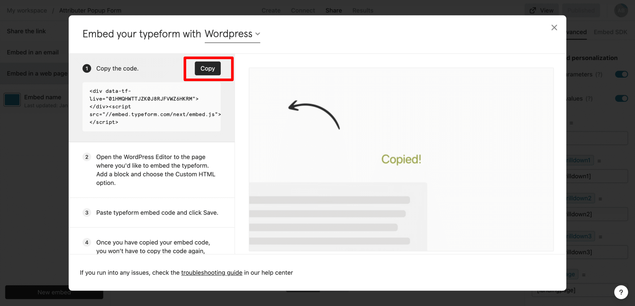 Setup Attributer with Typeform's 'Full-page' embed option | Attributer