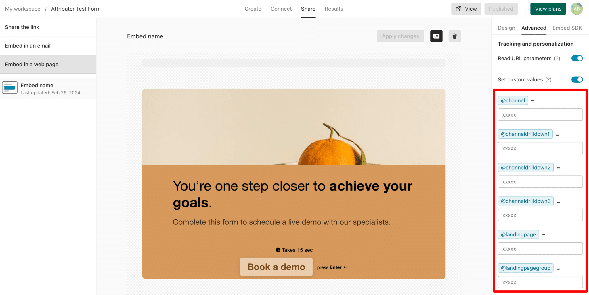 Setup Typeform's 'Standard Embed' option | Attributer
