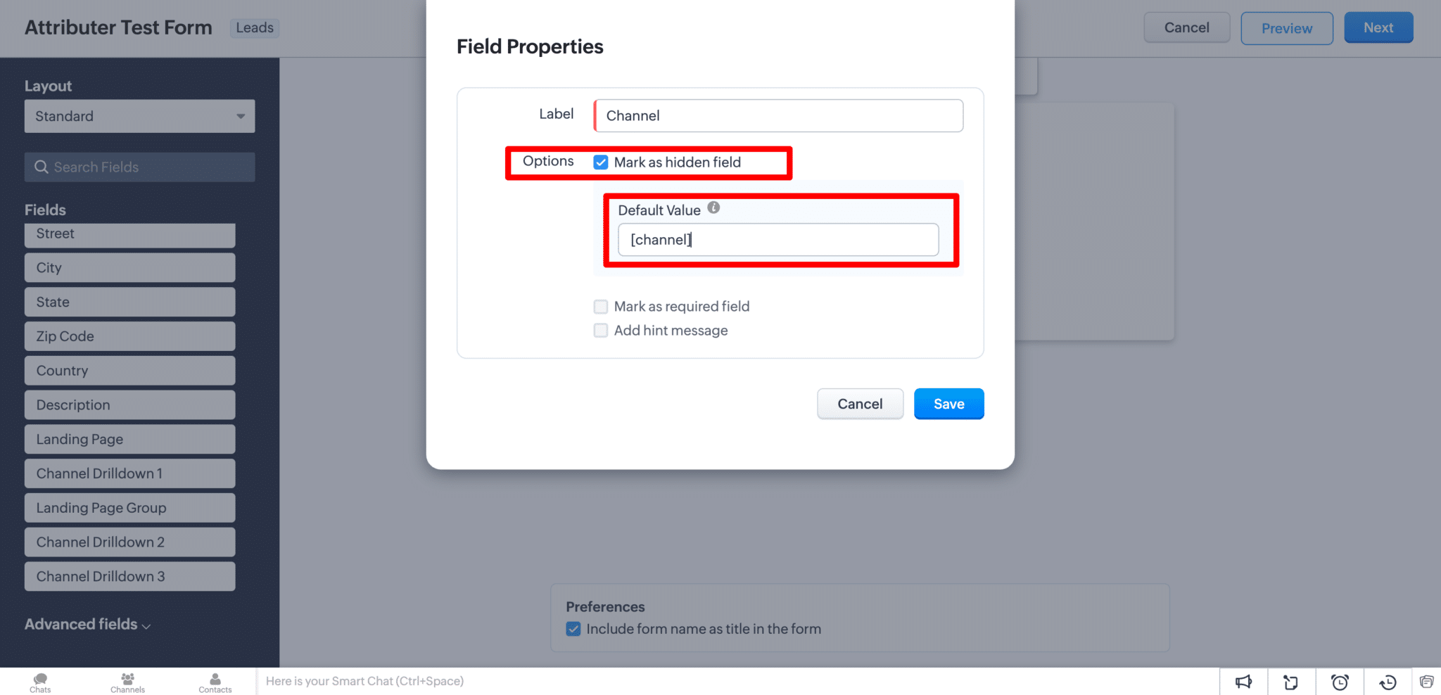 Add hidden fields to Zoho CRM Webforms | Attributer