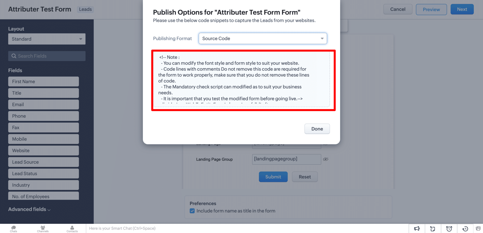 Add hidden fields to Zoho CRM Webforms | Attributer