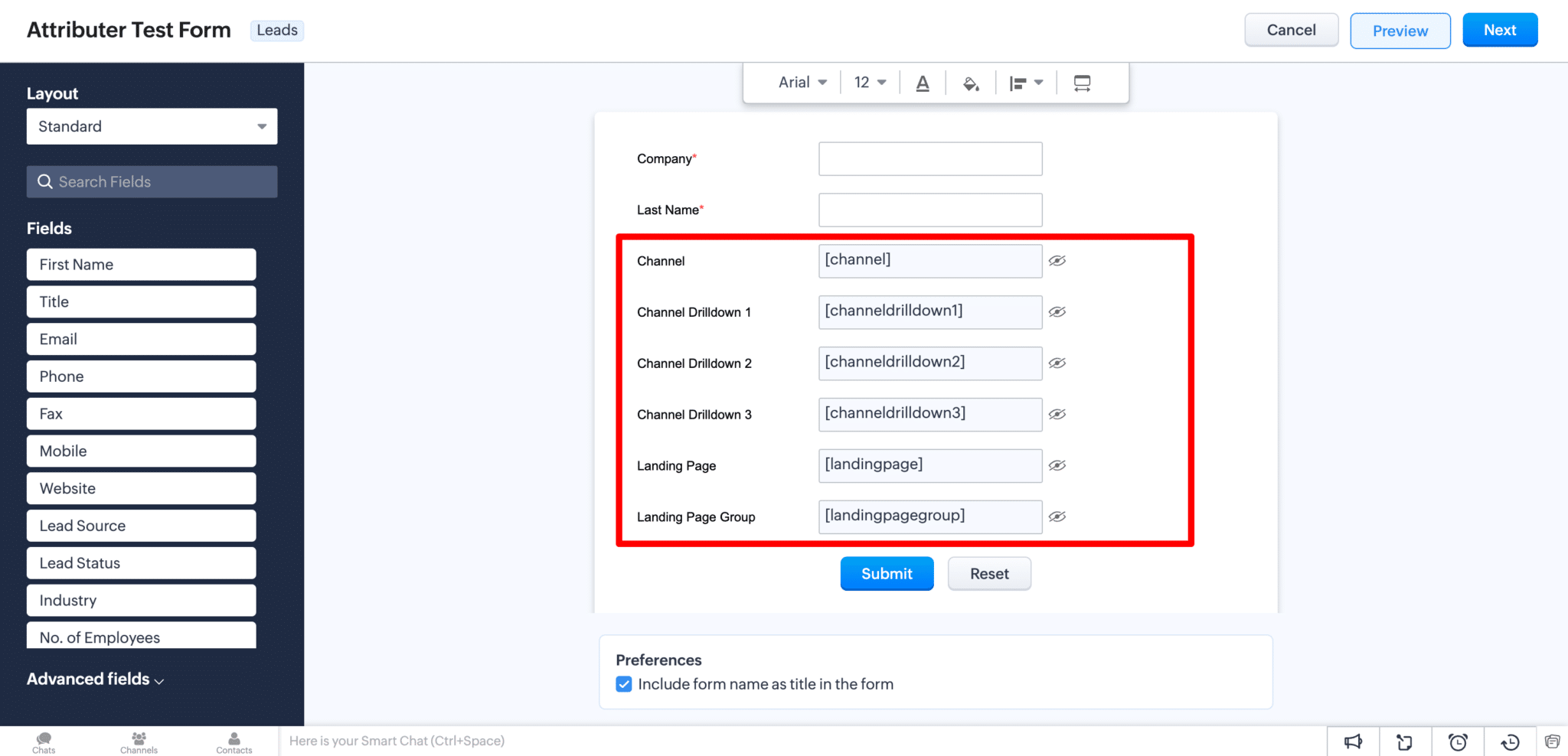 Add hidden fields to Zoho CRM Webforms | Attributer