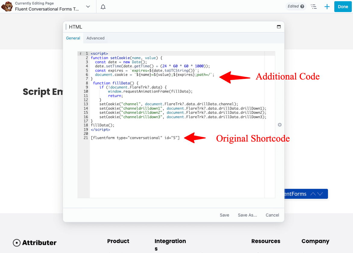 Add hidden fields to Conversational Fluent Forms | Attributer