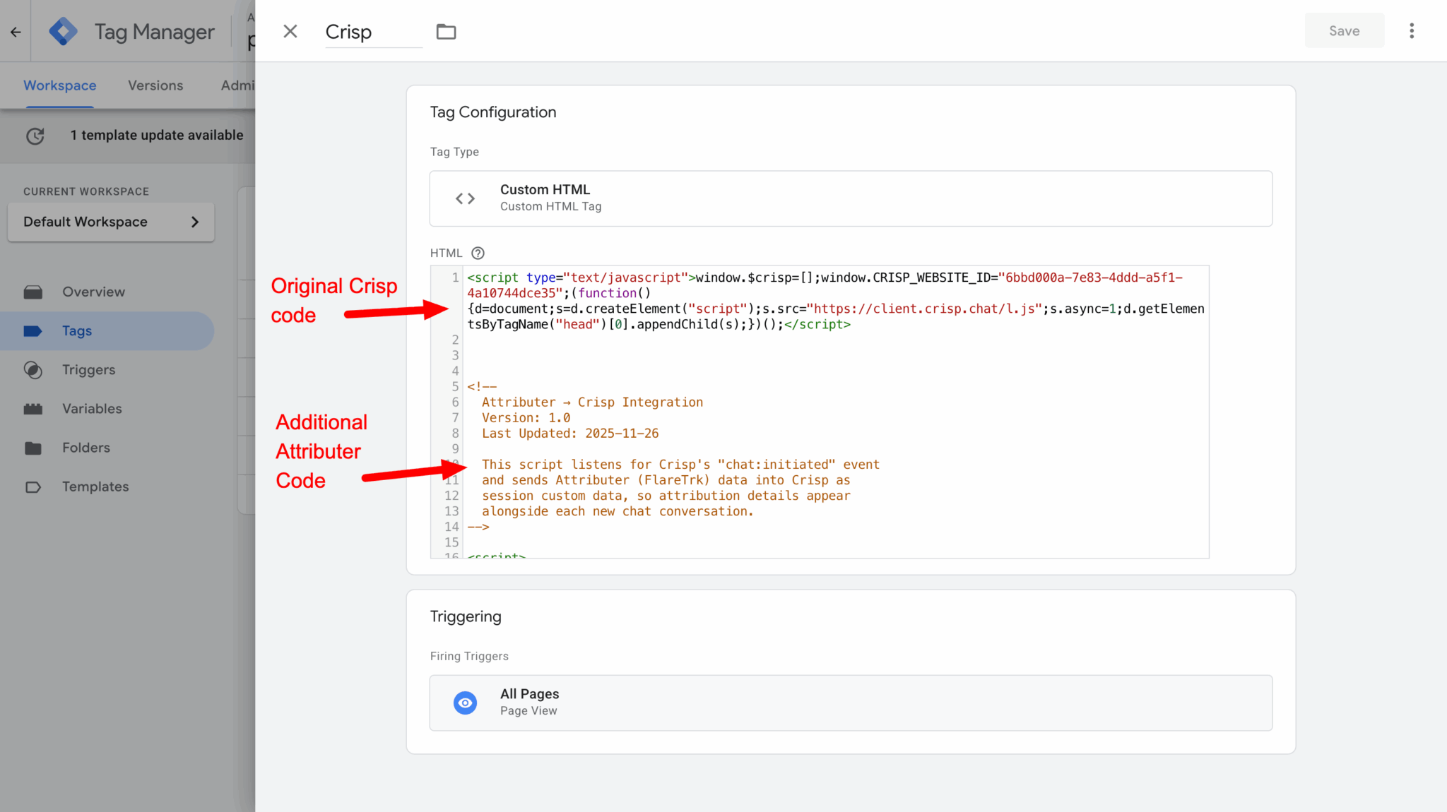 Set up Attributer with Crisp | Attributer